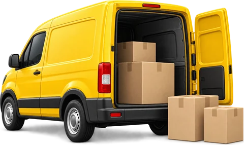 Vehículo de carga con muebles y cajas para una mudanza