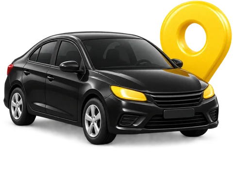 Auto negro de HiDriver con un marcador de ubicación amarillo
